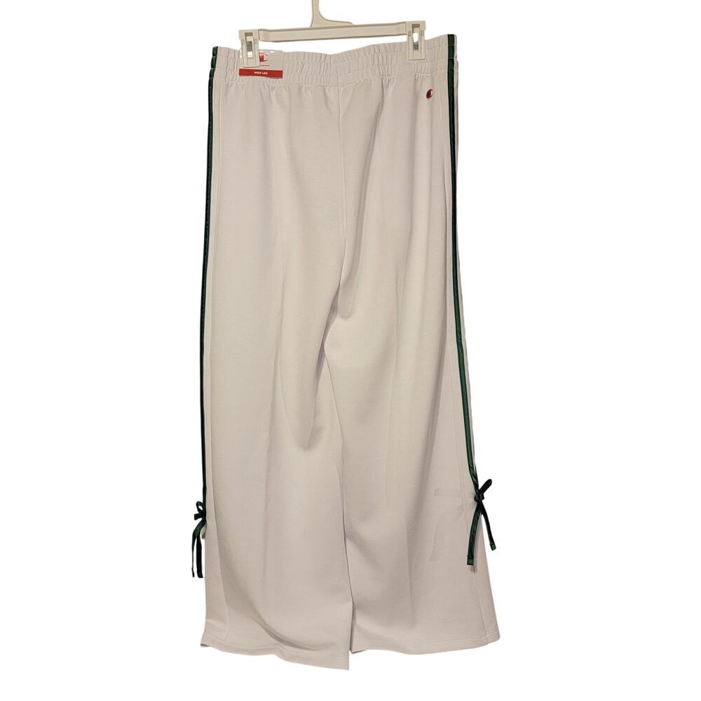 Champion Women's Wide Leg Athletic Warm Ups Bright White Green Strips Sz M
